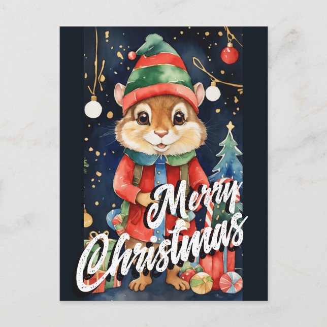 Postal Navidades Mistletoe Chipmunk Greeting (Anverso)