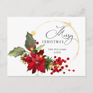 Postal Navidades Mistletoe de Elegante Wreath Poinsettia