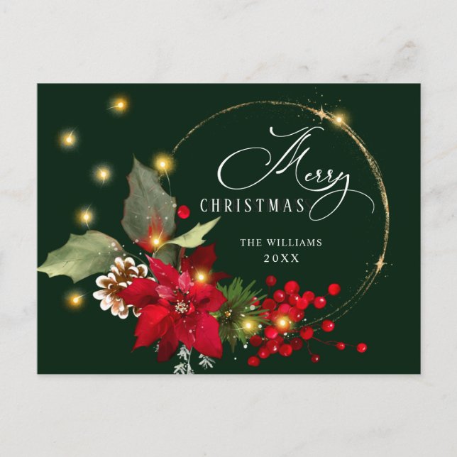 Postal Navidades Mistletoe de Elegante Wreath Poinsettia (Anverso)