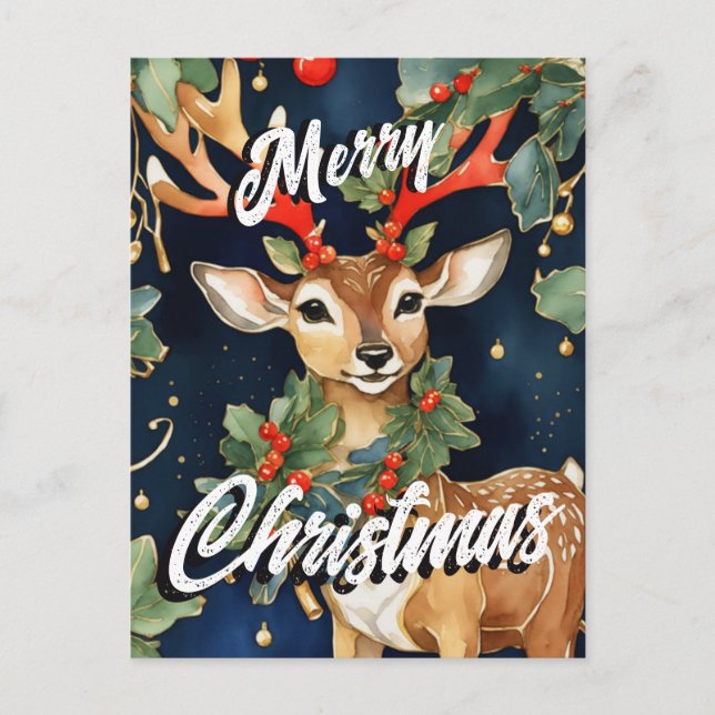 Postal Navidades Mistletoe Deer Greeting (Anverso)