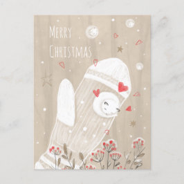 Postal Navidades Mitten Snow Kitten Dibujo moderno