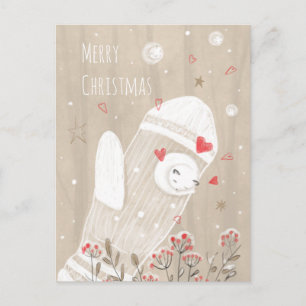 Postal Navidades Mitten Snow Kitten Dibujo moderno