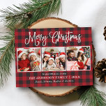 Postal Navidades modernos de caligrafía divertida 3 foto<br><div class="desc">Moderna caligrafía divertida guión Feliz Navidad 3 Foto postal de vacaciones - Red Plaid</div>