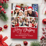 Postal Navidades modernos de caligrafía divertida 4 foto<br><div class="desc">Moderna caligrafía divertida guión Feliz Navidad 4 Foto tarjeta postal roja de vacaciones</div>