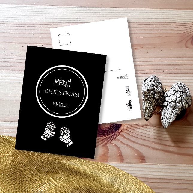 Postal Navidades modernos: negro y blanco personalizado (Subido por el creador)