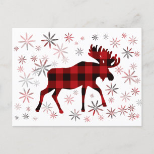 Postal Navidades Moose platillos rojos copos de nieve