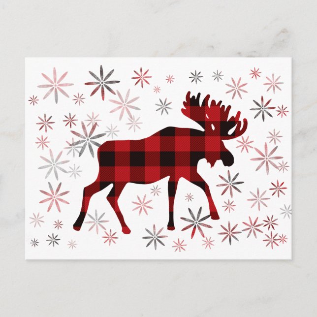 Postal Navidades Moose platillos rojos copos de nieve (Anverso)