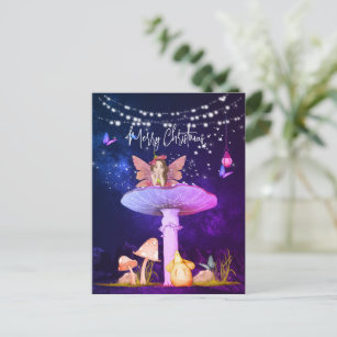 Postal Navidades Mushroom Fantasy Fairy Stars Purple