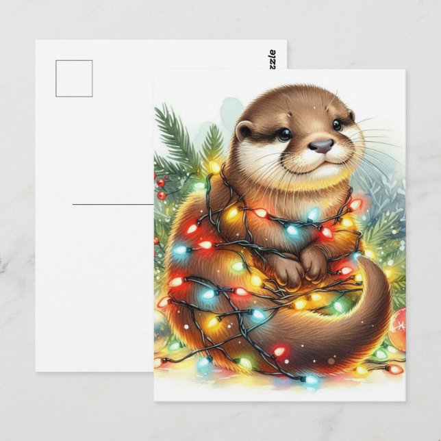 Postal Navidades Navidades Otter Watercolor (Anverso / Reverso)