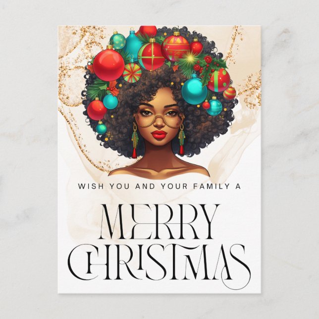 Postal Navidades negros Sista Melanin Queen Women Xmas (Anverso)