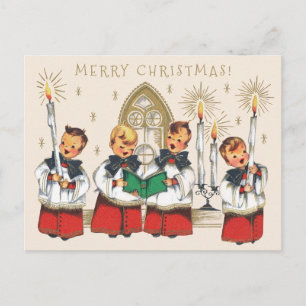 Postal Navidades Niños de coro alegres cantando villancic