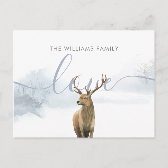 Postal Navidades Nombre familia Winter Woodland Stag (Anverso)