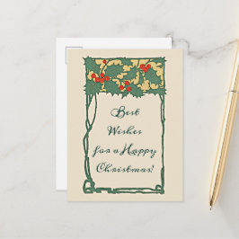 Postal Navidades nostálgicos de época Holly Berries Holid