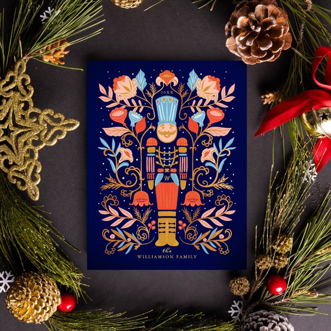 Postal Navidades Nutcracker Floral Art & Multiple Photo (Christmas Nutcracker Floral Art & Multiple Photo Postcard)