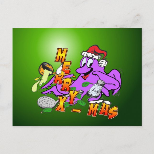Postal Navidades Octopus Cocinero Merry X-Mas Postcard (Anverso)