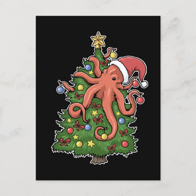 Postal Navidades Octopus Kraken Squid Regalo Árbol de Nav (Anverso)
