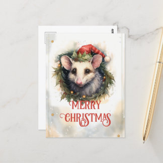 Postal Navidades opossum Watercolor