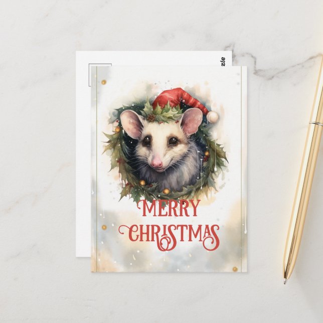 Postal Navidades opossum Watercolor (Anverso/Reverso In Situ)