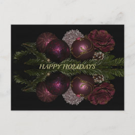 Postal Navidades Ornamentos Rojos Rosados Hojas Verdes Ne