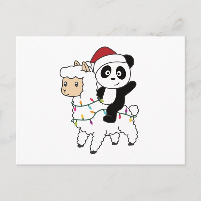 Postal Navidades Panda Lama Nieve Animales De Invierno (Anverso)