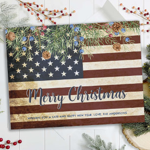 Postal Navidades patrióticos de la bandera norteamericana