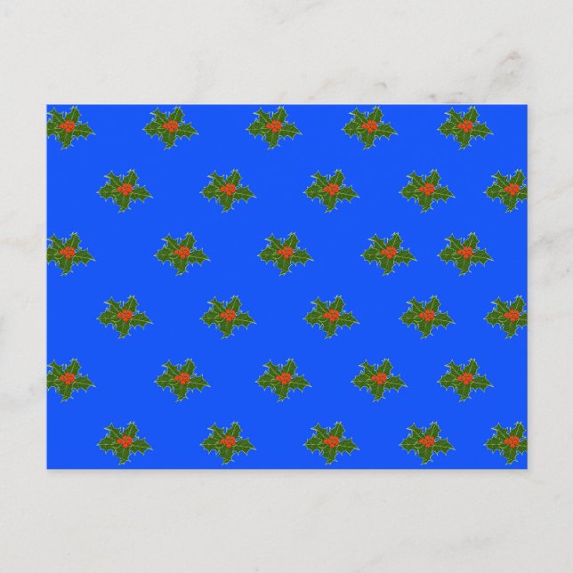 Postal Navidades Patrón decorativo Holly en azul (Anverso)