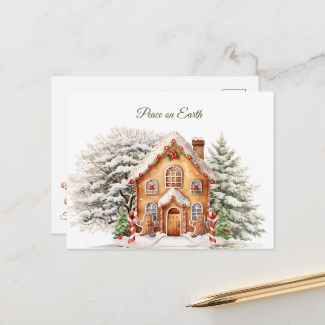 Postal Navidades Paz en la Casa de Gingerbread de la Tier (Anverso/Reverso In Situ)