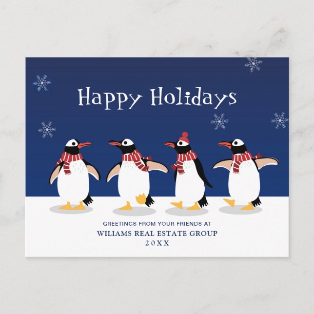 Postal Navidades Penguins Red Scarf Corporate Greeting Po (Anverso)