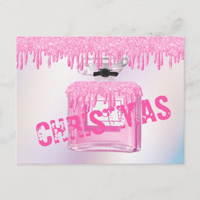 Postal Navidades Perfume Purpurina Rosa Paint Drip Trendy (Anverso)