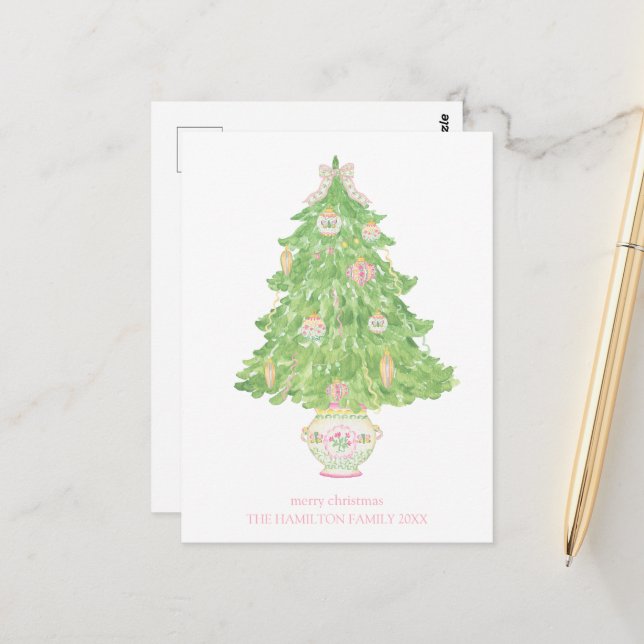 Postal Navidades perritos de coqueta rosa y verde (Anverso/Reverso In Situ)