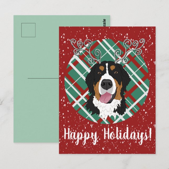 Postal Navidades Perro de montaña Bernese (Anverso / Reverso)