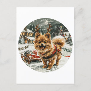 Postal Navidades Perro reno Pomerania