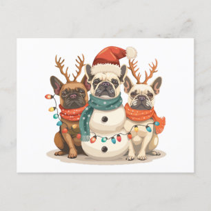 Postal Navidades Perros renos Bulldoges franceses