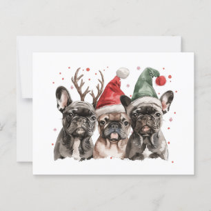 Postal Navidades Perros renos Bulldoges franceses