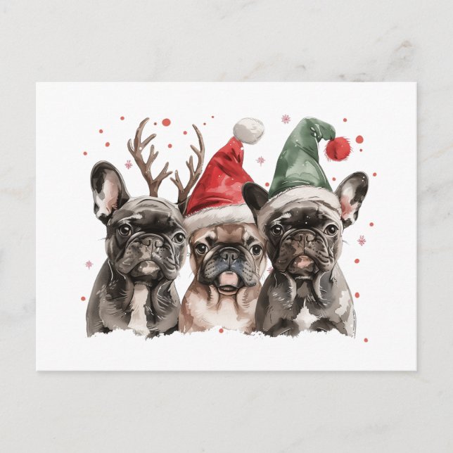 Postal Navidades Perros renos Bulldoges franceses (Anverso)