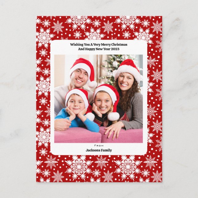 Postal Navidades Personalizado del patrón del copo de nie (Anverso)