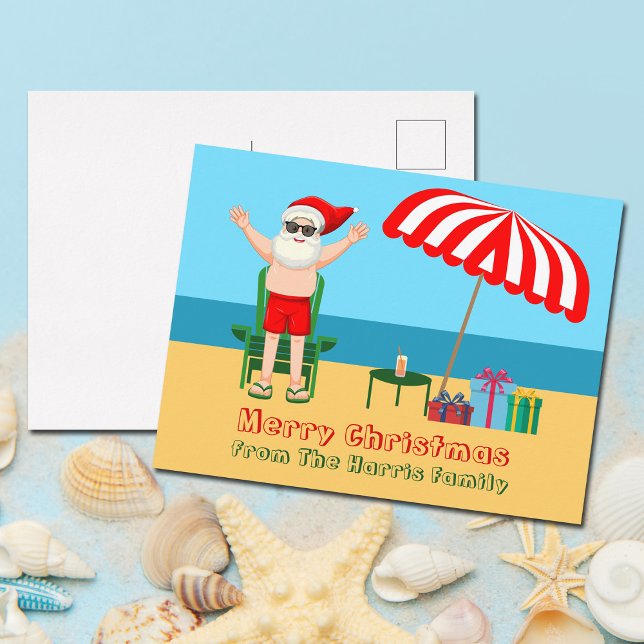 Postal Navidades Personalizados de Beach Santa Claus Cute (Subido por el creador)