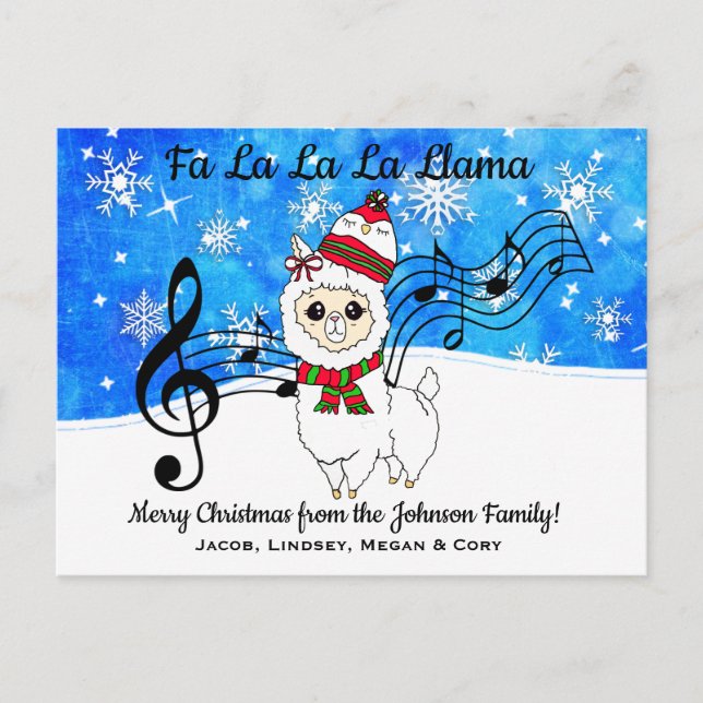 Postal Navidades personalizados de Fa La La La Lama (Anverso)