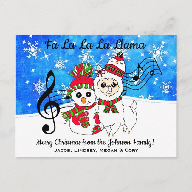 Postal Navidades personalizados de Fa La La La Lama (Anverso)