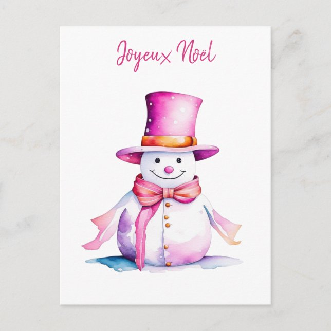 Postal Navidades personalizados de Retro de Snowman rosad (Anverso)