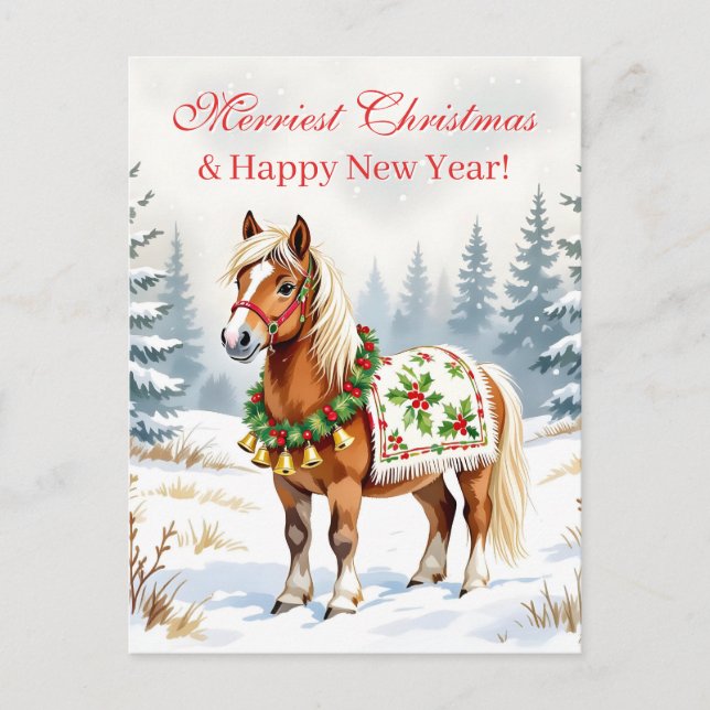 Postal Navidades personalizados de Shetland Pony (Anverso)