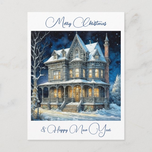 Postal Navidades personalizados en una noche de nieve (Anverso)