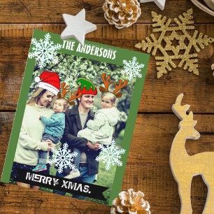 Postal navidades personalizados foto copos de nieve y gor