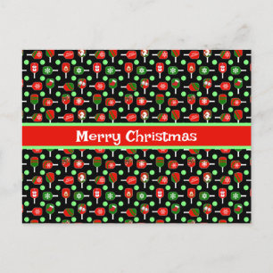 Postal Navidades Pickleball Red Green Paddles Balls Black