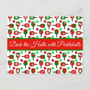 Postal Navidades Pickleball Red Green Paddles Balls X-Mas