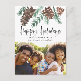 Postal Navidades Pinecone acuarela foto de vacaciones