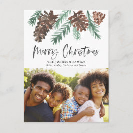 Postal Navidades Pinecone acuarela foto de vacaciones