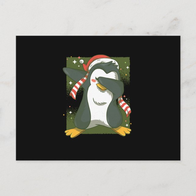 Postal Navidades pingüino dab (Anverso)