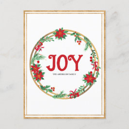 Postal Navidades Poinsettia Wreath Red Golden Green