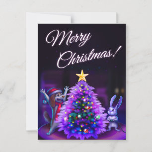 Postal Navidades Postcard con animales lindos